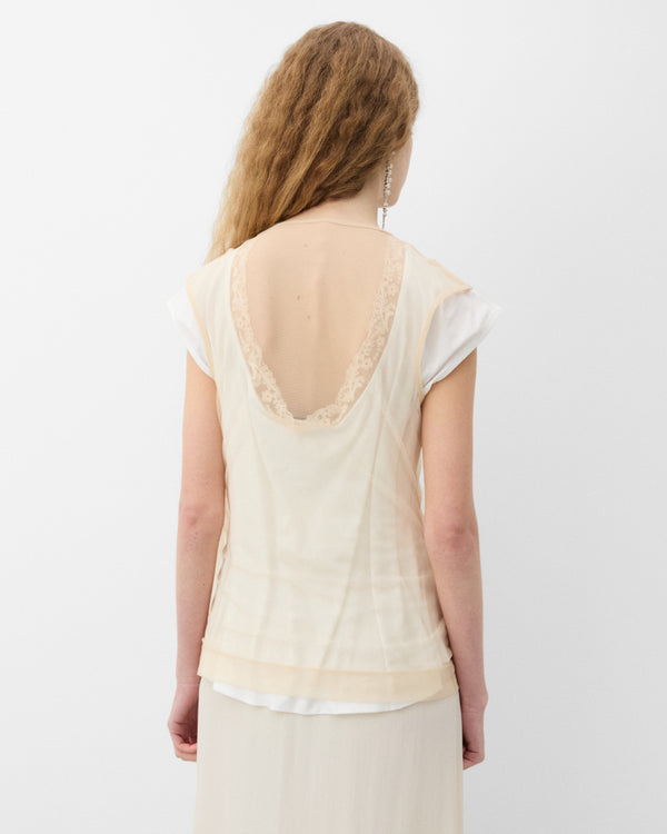 Simone Rocha - Women's Layered Liquid Cap Sleeve Lace Trim T-Shirt - (White)