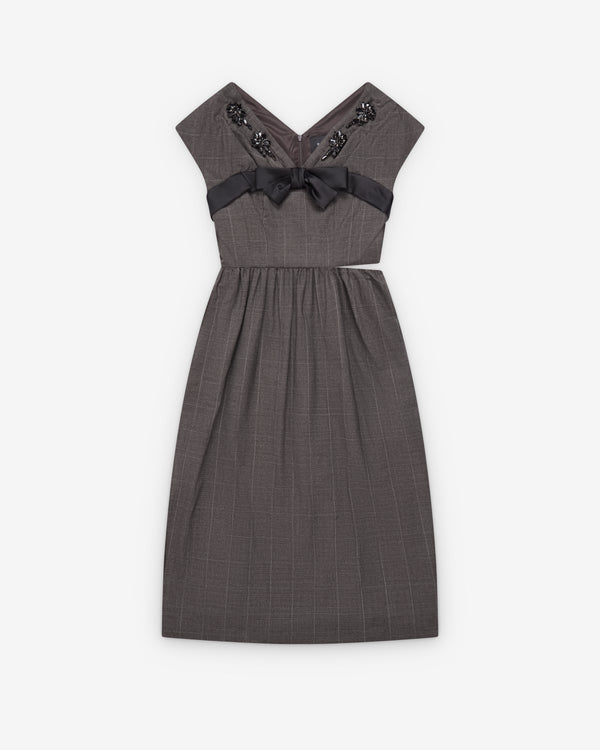 Simone Rocha - Women's Embellished Gathered Sleeve Bite Detail Flare Dress - (Peat/Jet)