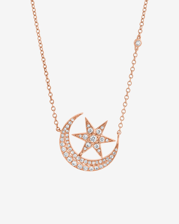 Shay - Women's Diamond Crescent Moonstar Necklace - (Rose Gold)
