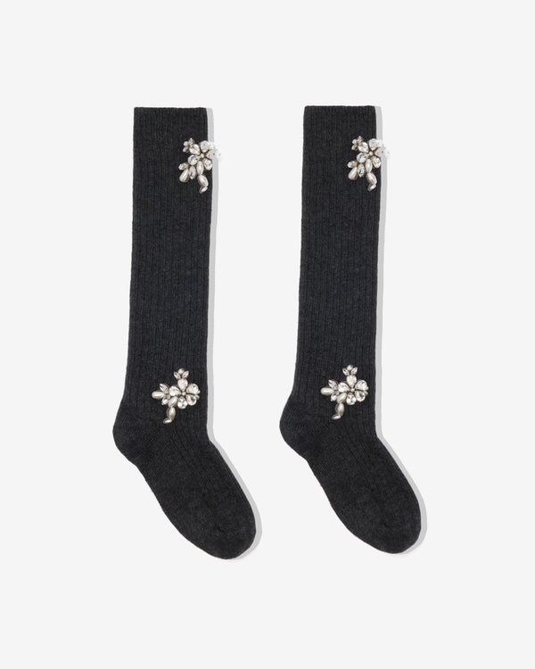 Simone Rocha - Women's Embellished Rose Knee Socks - (Charcoal)