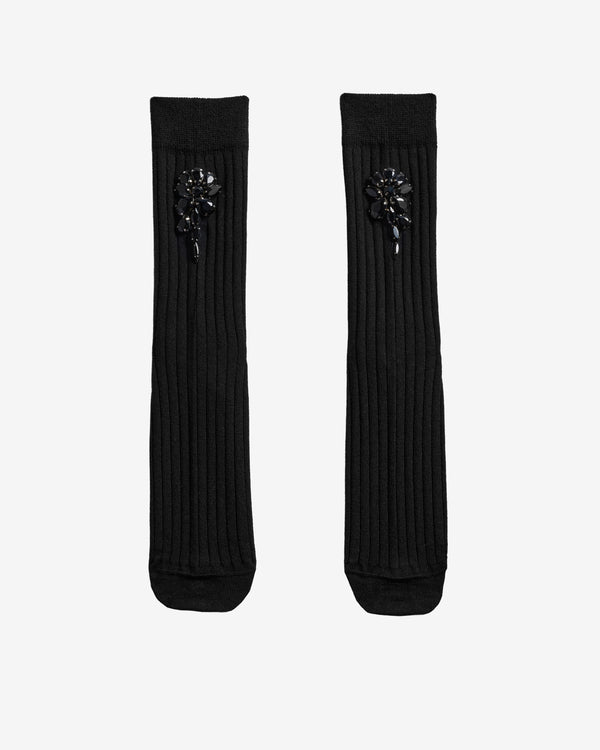 Simone Rocha - Women's Poppy Crystal Flower Socks - (Black Jet)