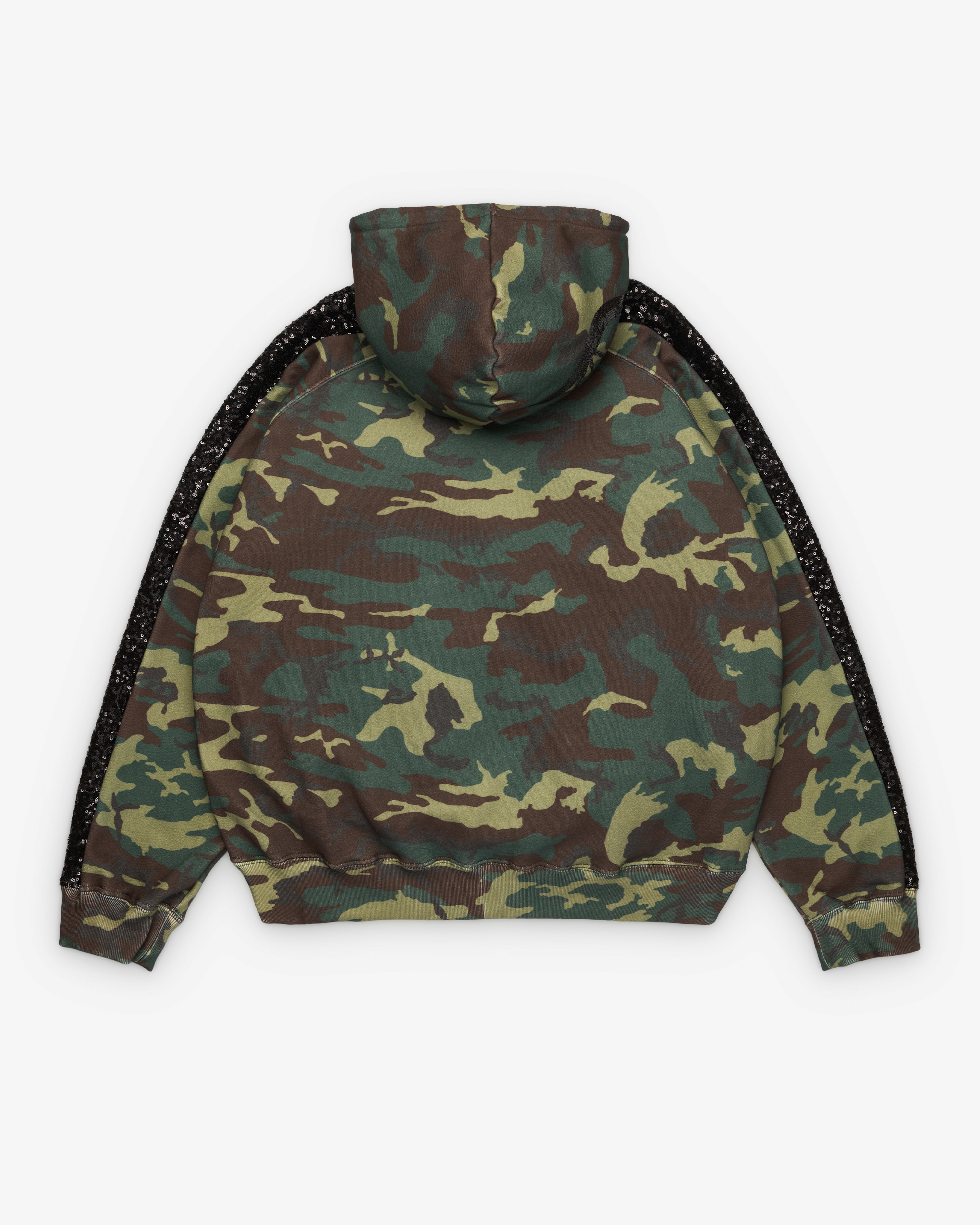 Denim Tears: Men's Sequins Sleeve Panel Zip Hoodie (Camo) | DSMNY