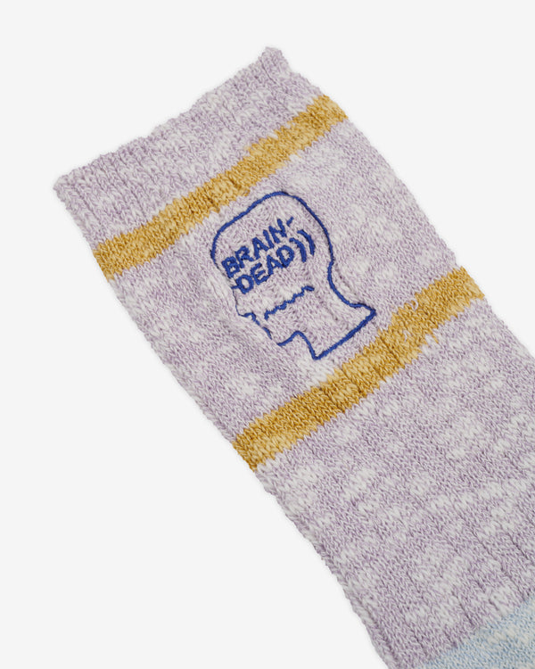 Brain Dead - Men's Slub 2 Stripes Crew Sock - (Light Blue)