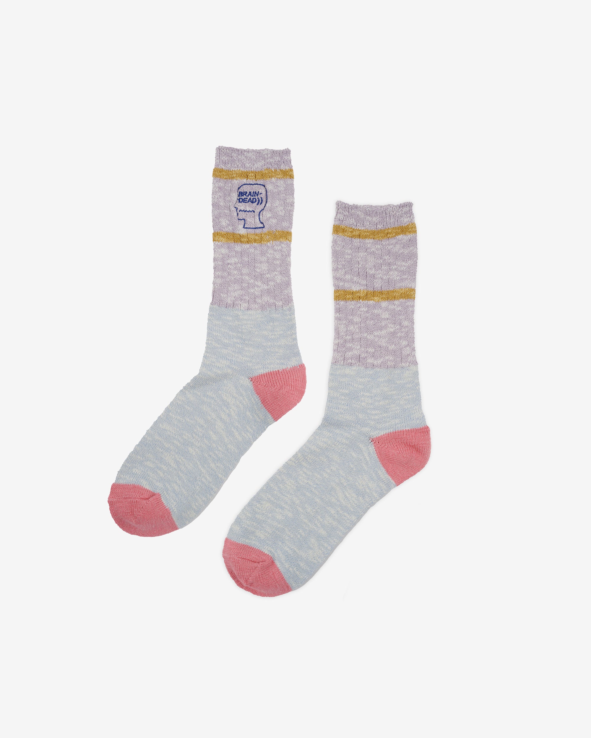 Brain Dead - Men's Slub 2 Stripes Crew Sock - (Light Blue) view 1, Click to Zoom in