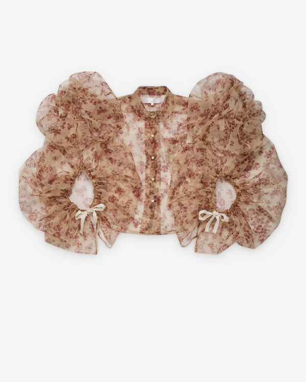 Tao - Women's Sheer Floral Blouse - (Brown)