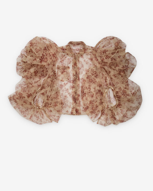 Tao - Women's Sheer Floral Blouse - (Brown)