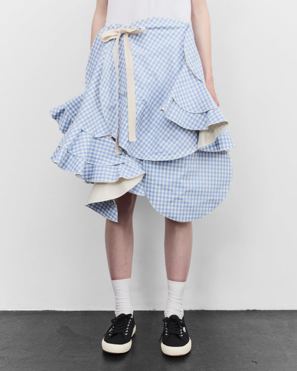 Tao - Women's Asymmetric Gingham Skirt - (Blue Check)
