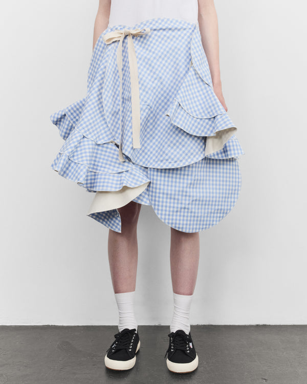 Tao - Women's Asymmetric Gingham Skirt - (Blue Check)