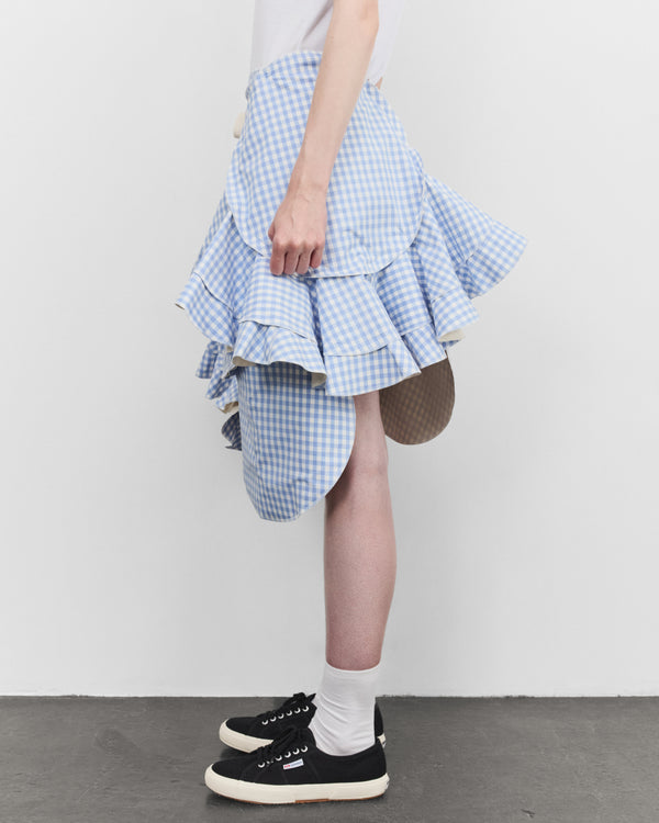 Tao - Women's Asymmetric Gingham Skirt - (Blue Check)
