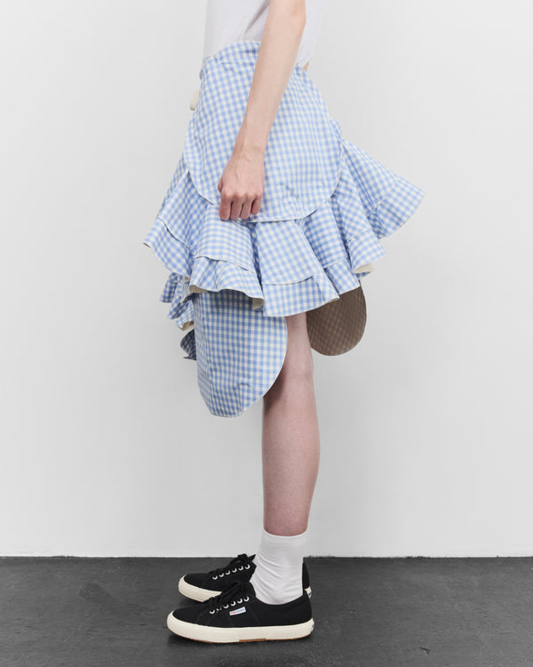 Tao - Women's Asymmetric Gingham Skirt - (Blue Check)