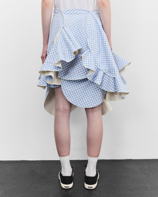 Tao - Women's Asymmetric Gingham Skirt - (Blue Check)