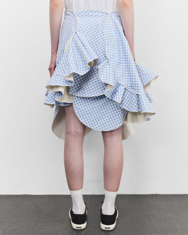 Tao - Women's Asymmetric Gingham Skirt - (Blue Check)