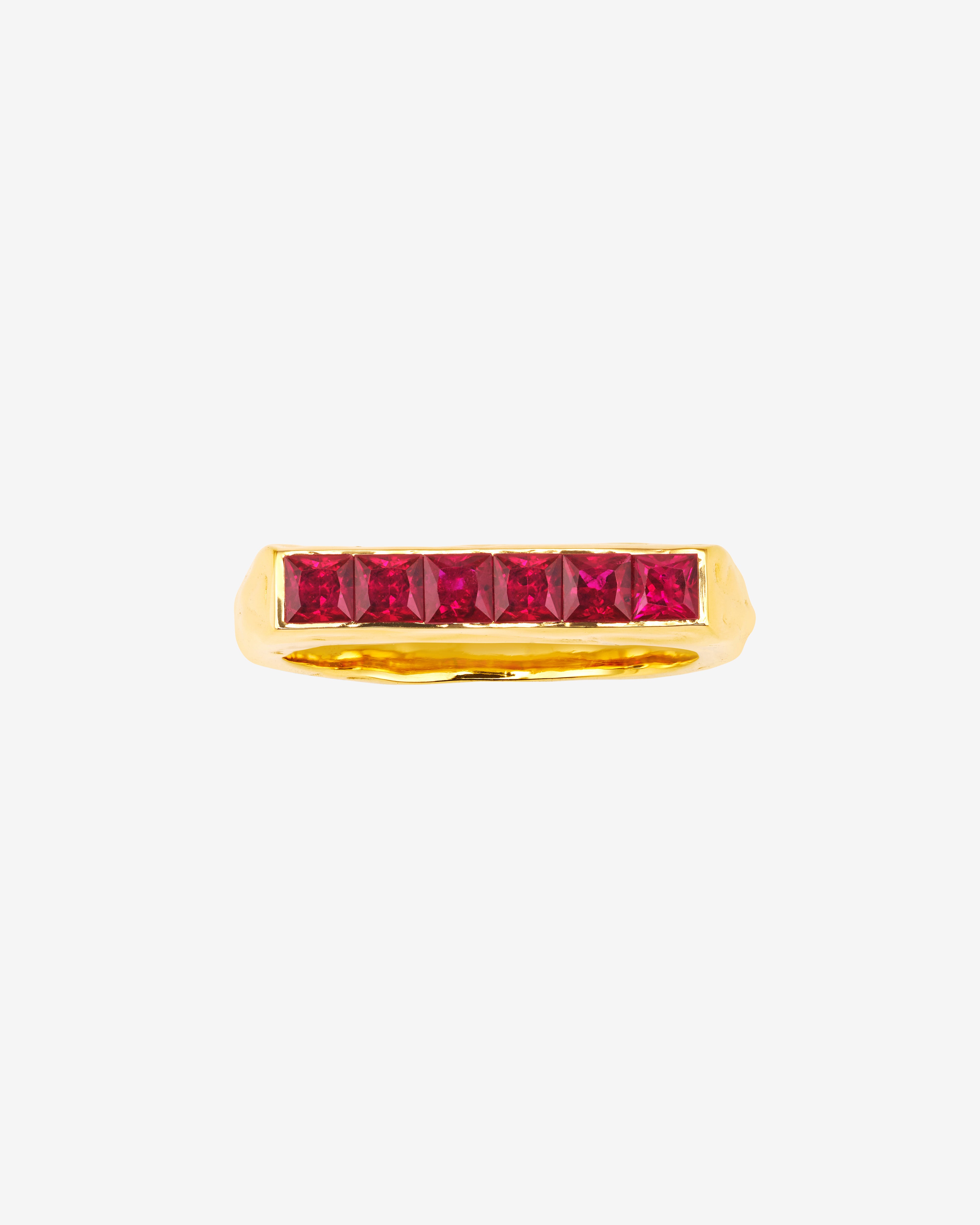 Patcharavipa: Women's Ruby Track Ring (Yellow Gold) | DSMNY E-SHOP