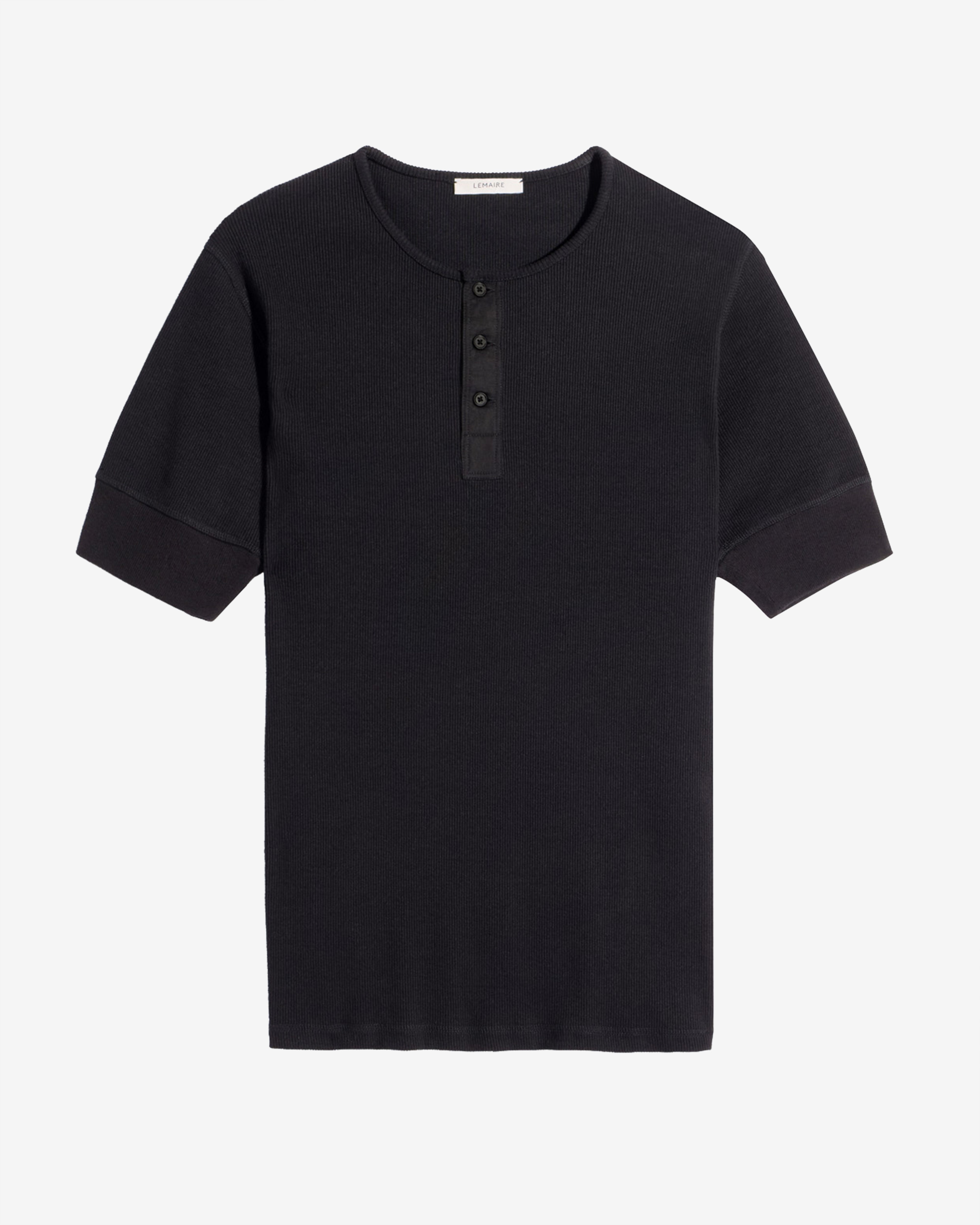 Lemaire: Men's Rib Henley Top (Black) | DSMNY E-SHOP