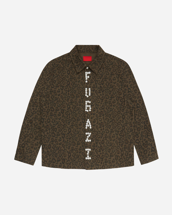 Fugazi - Men's Textured Letter Button Up - (Leopard)