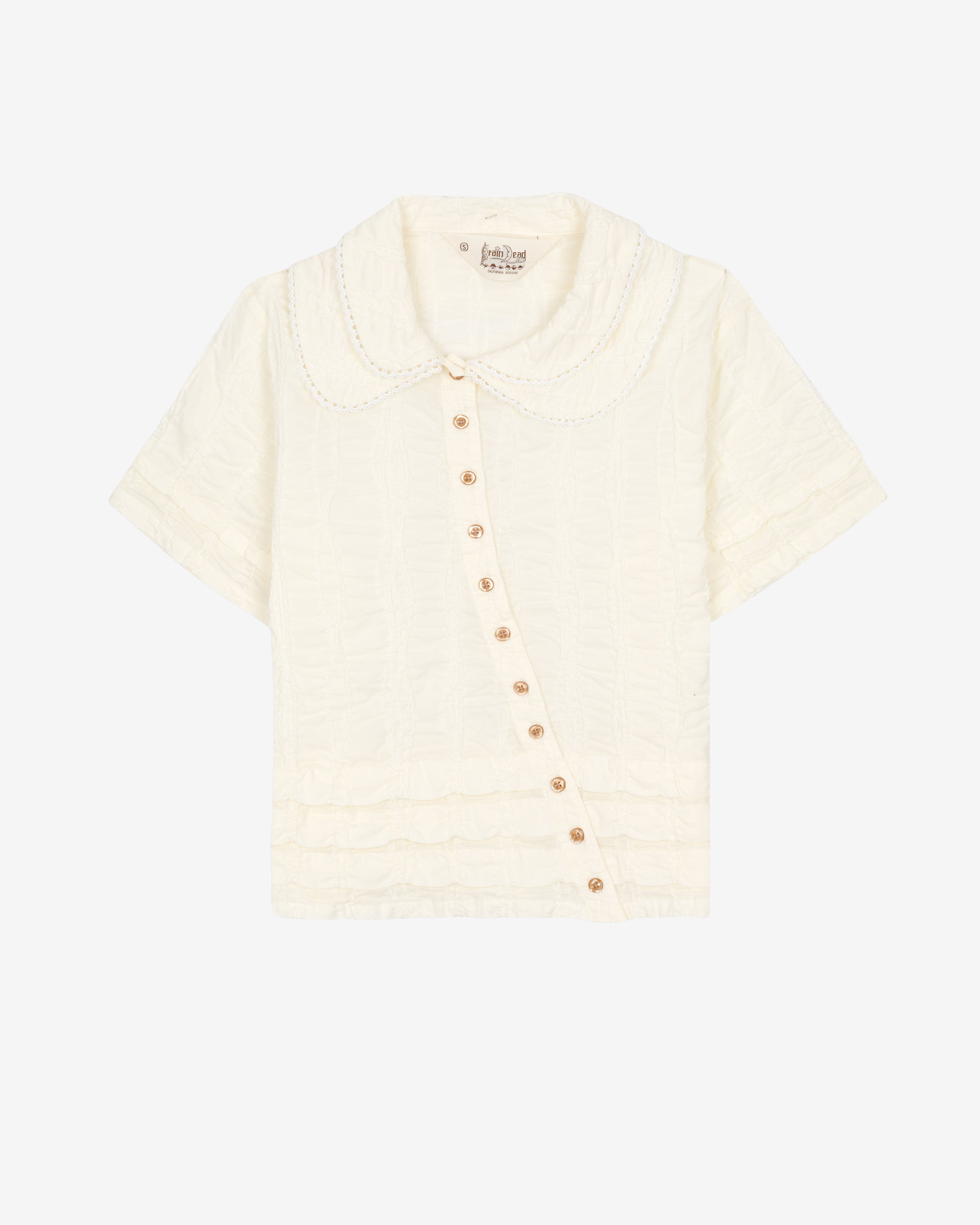 Brain Dead: Women's Twisted Seersucker Button Up Shirt (Cream