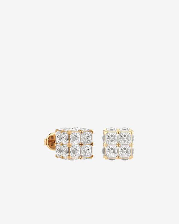 Unsaid - Women's Armor Cube Diamond Stud Earrings - (Yellow Gold)