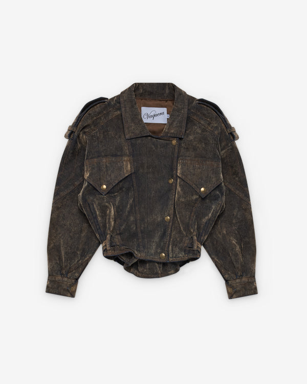 Vaquera - Women's Flocked Denim Jacket - (Brown)