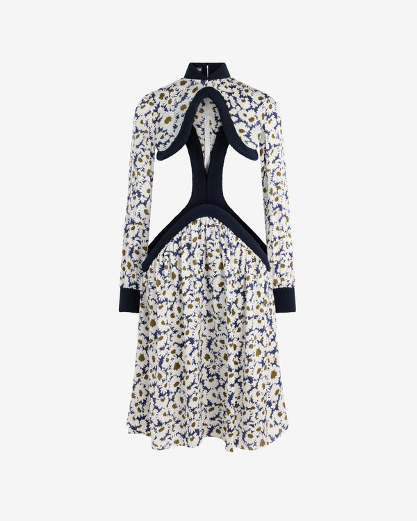 Jean Paul Gaultier - Women's Flower Structured Satin Dress - (Navy/White)