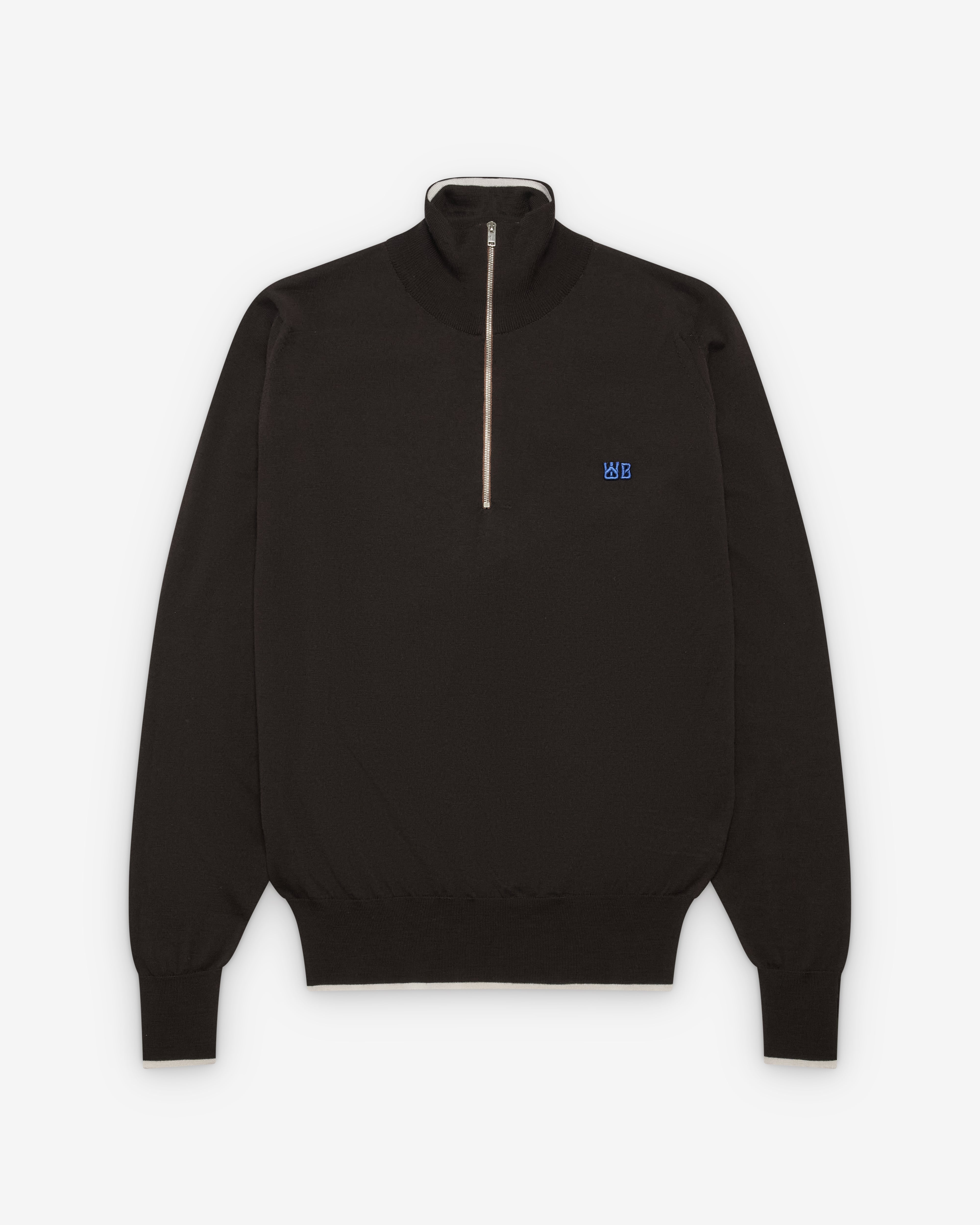 Wales Bonner: Men's Park Quarter-Zip Jumper (Dark Brown) | DSMNY E
