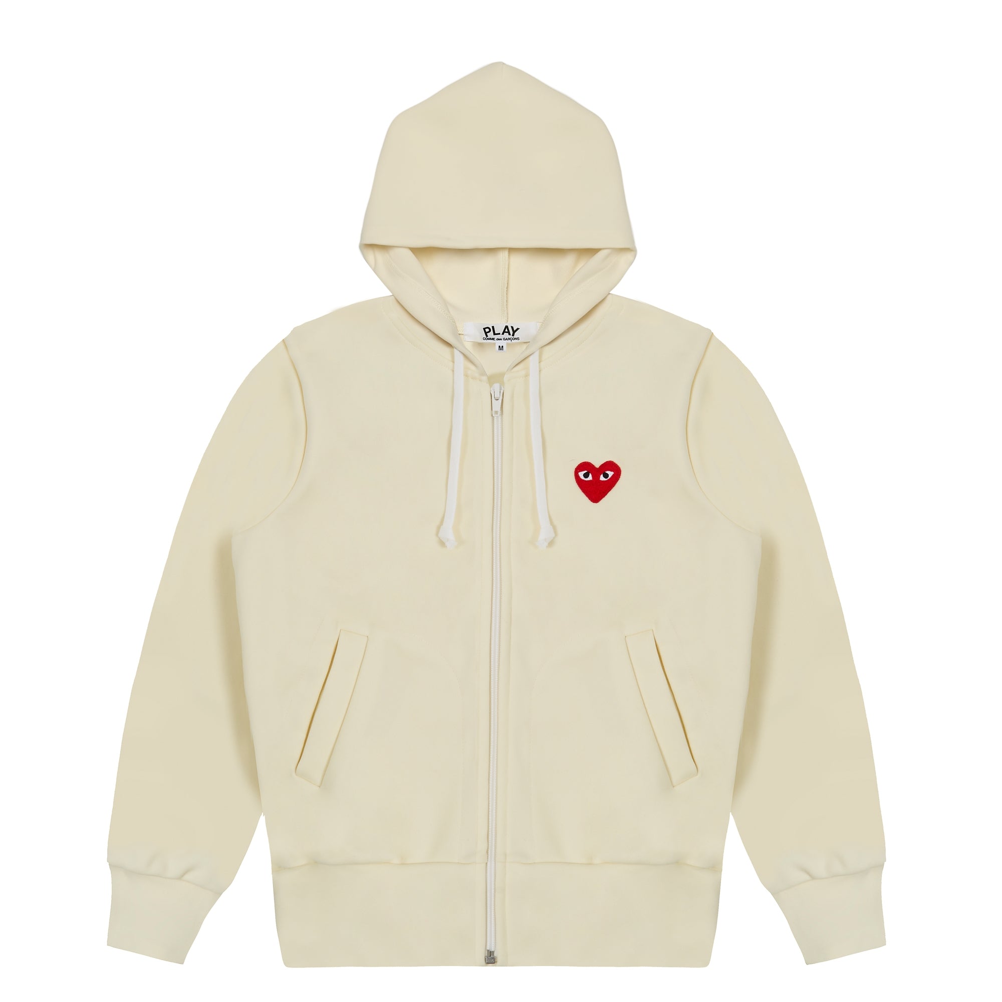 COMME des GARCONS クリーム色 フルジップジャージ Play: Single Heart Zip Hoodie (Ivory) | DSMNY E-SHOP