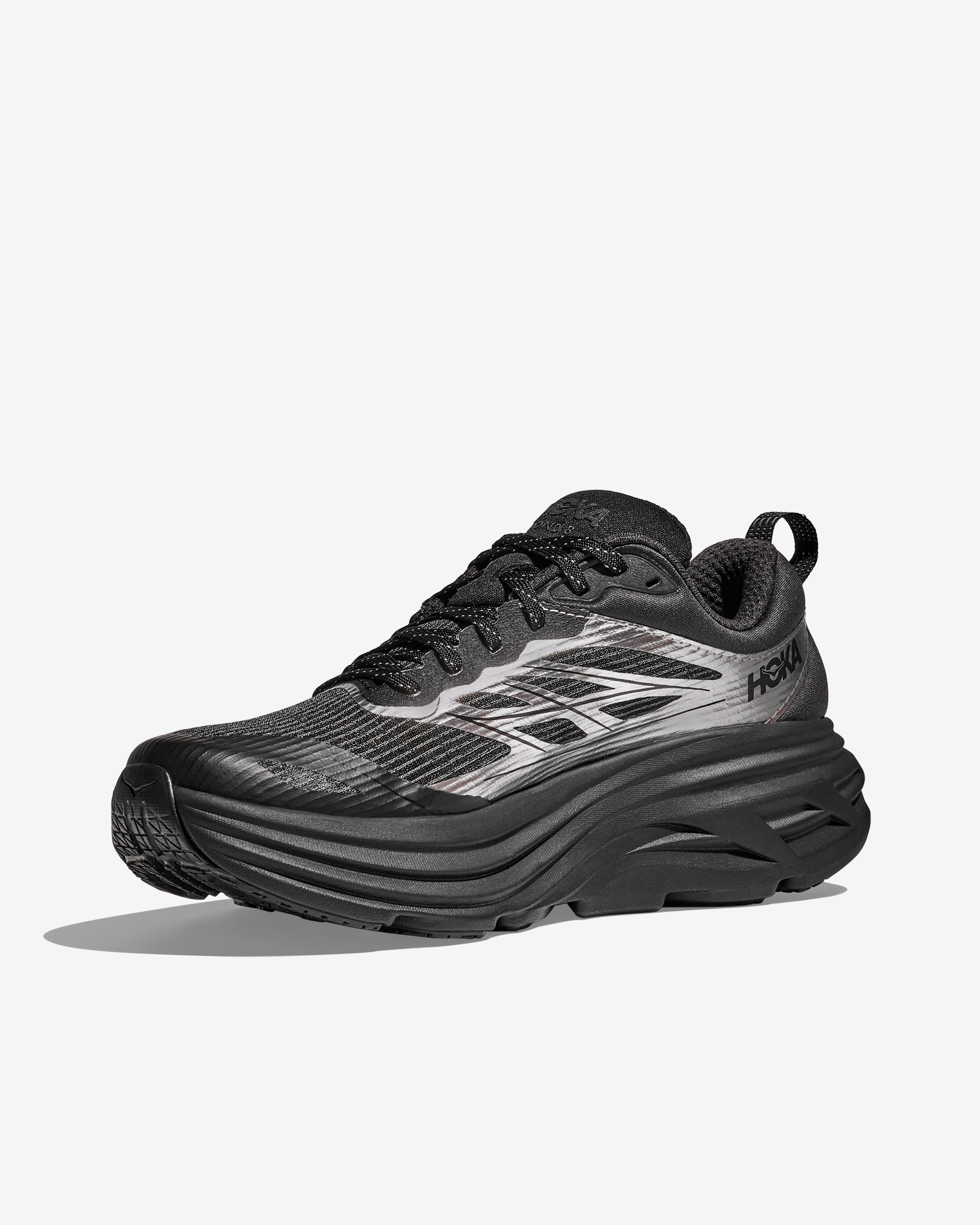 Hoka: Men's U Bondi 8 TS Caged MTL Sneakers (Silver/Black) | DSMNY