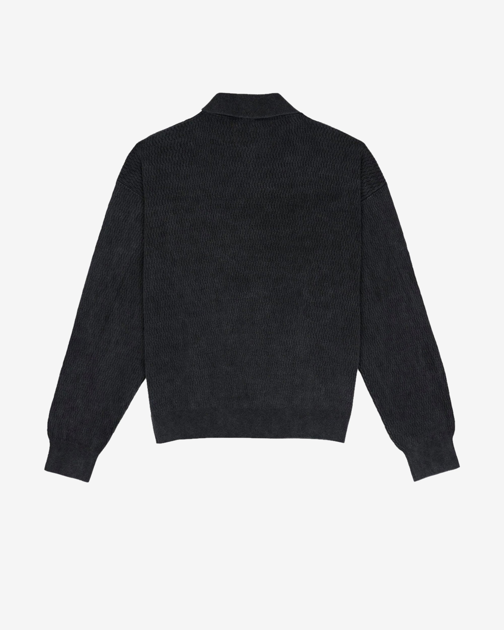 Brain Dead - Men's Pigment Dyed Long Sleeve Polo Sweater - (Ink) view 2, Click to Zoom in