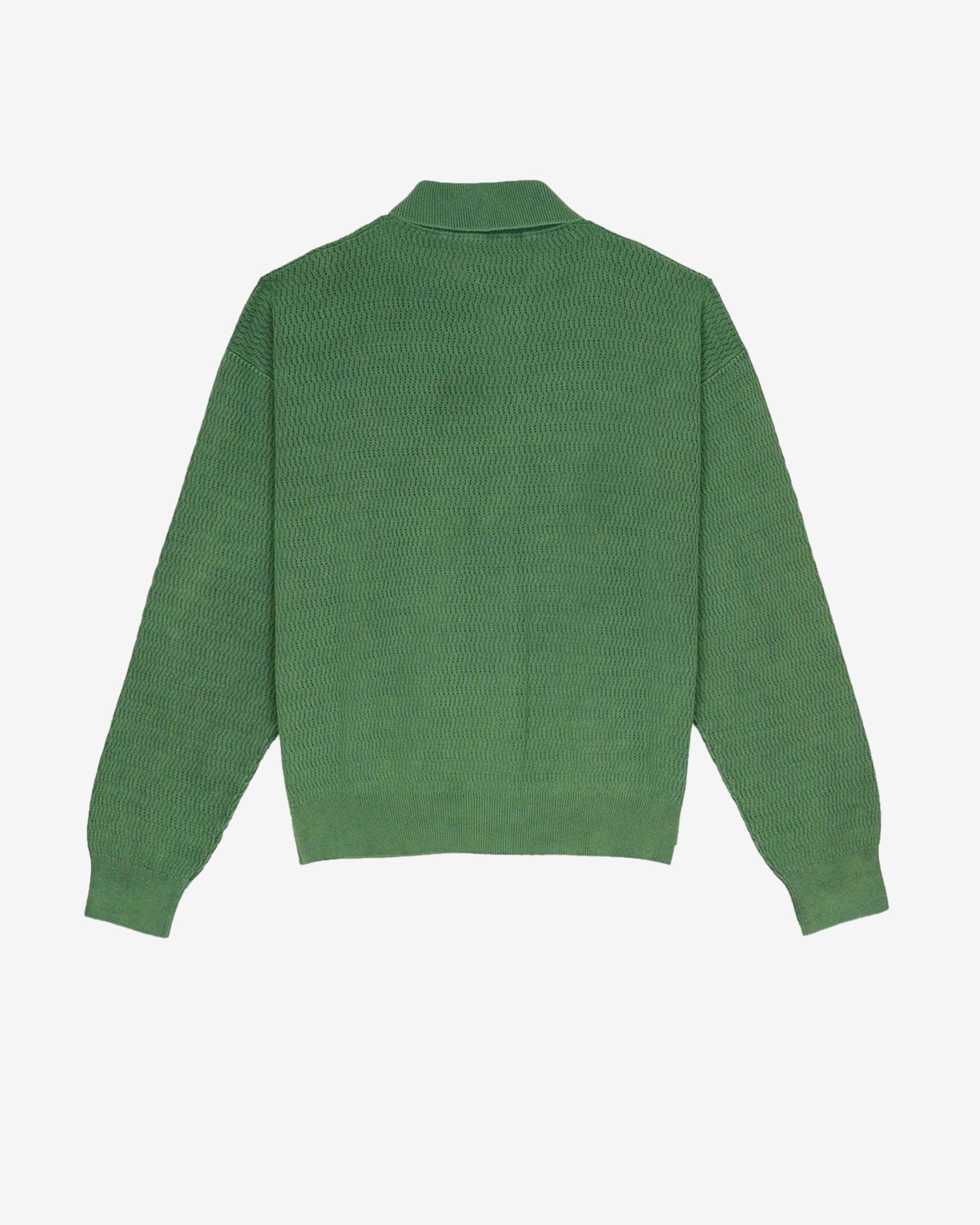 Brain Dead - Men's Pigment Dyed Long Sleeve Polo Sweater - (Green) view 2, Click to Zoom in