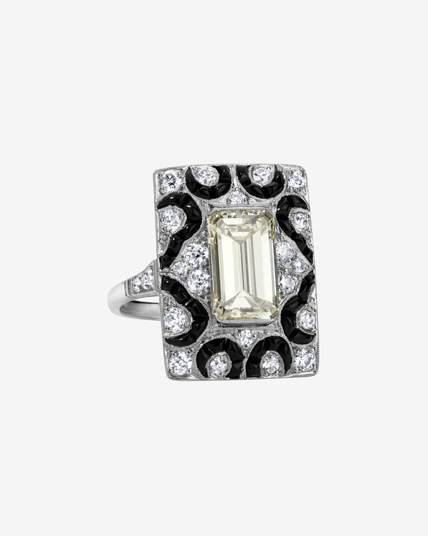Mindi Mond - Women's Onyx Deco Diamond Ring - (Platinum)