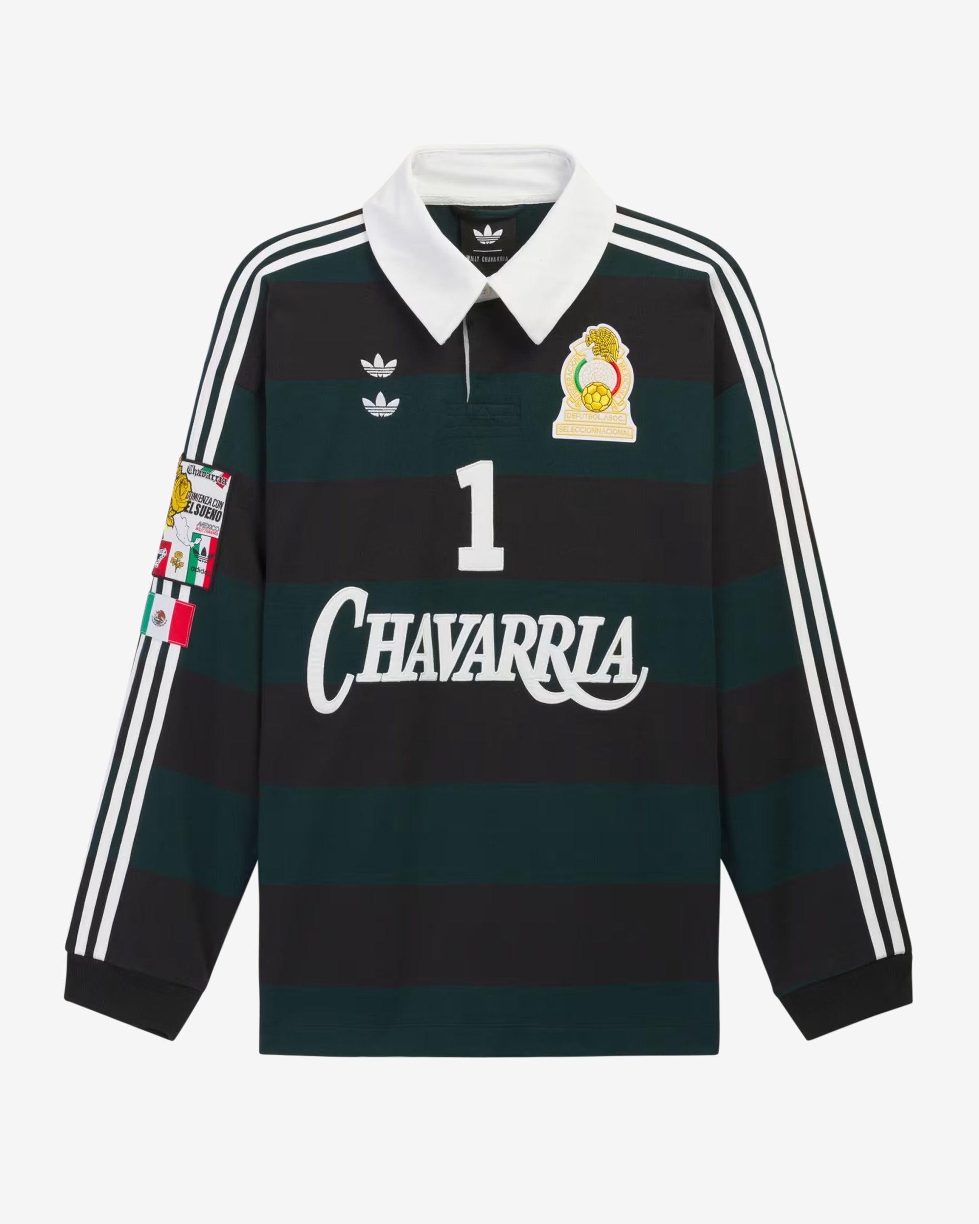 Adidas - Men's Willy Chavarria LS Rugby Shirt - (Black/Aurora Ivy) view 1, Click to Zoom in