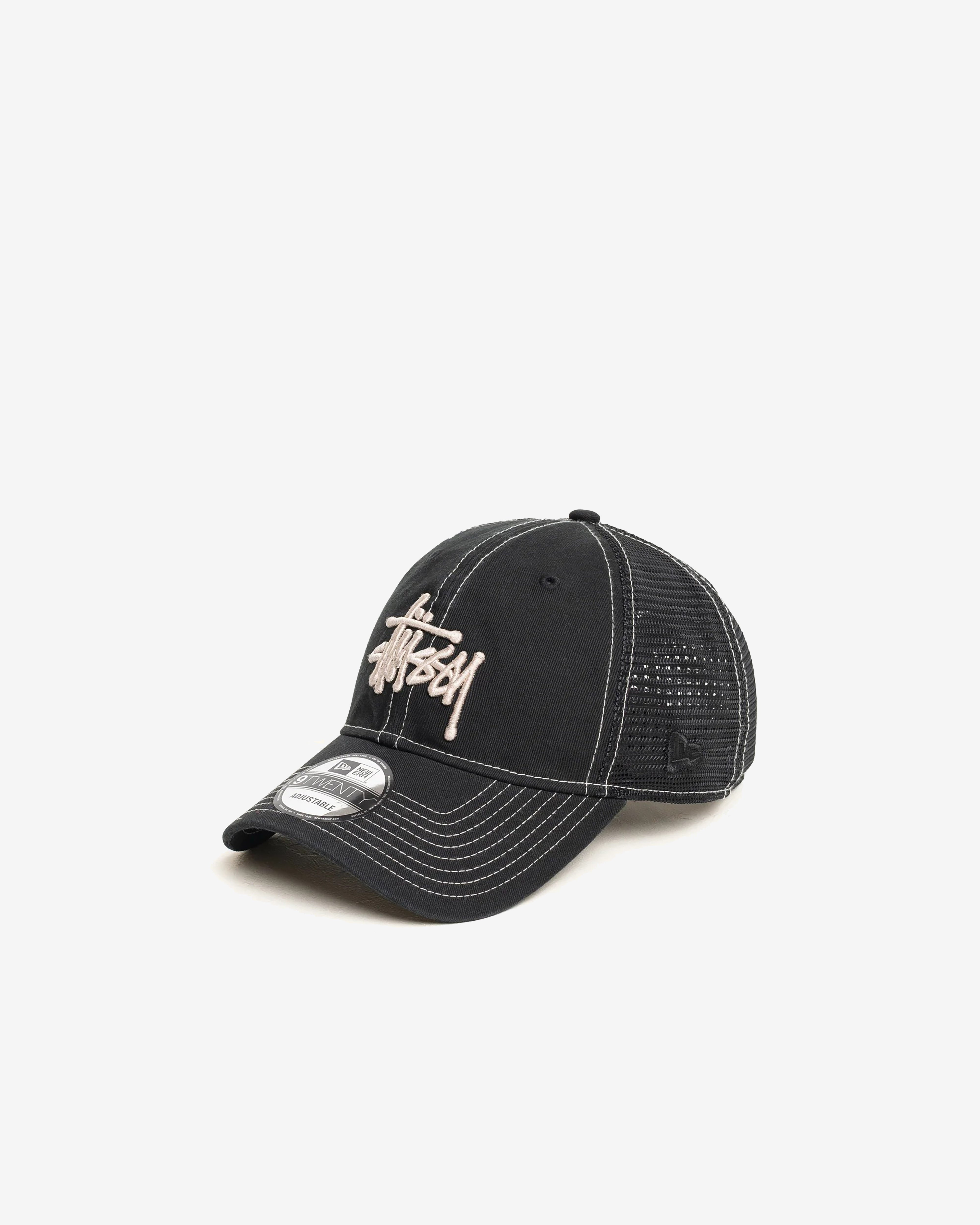 Stüssy: Men's Washed Basic Trucker Hat 9Twenty (Black) | DSMNY E-SHOP