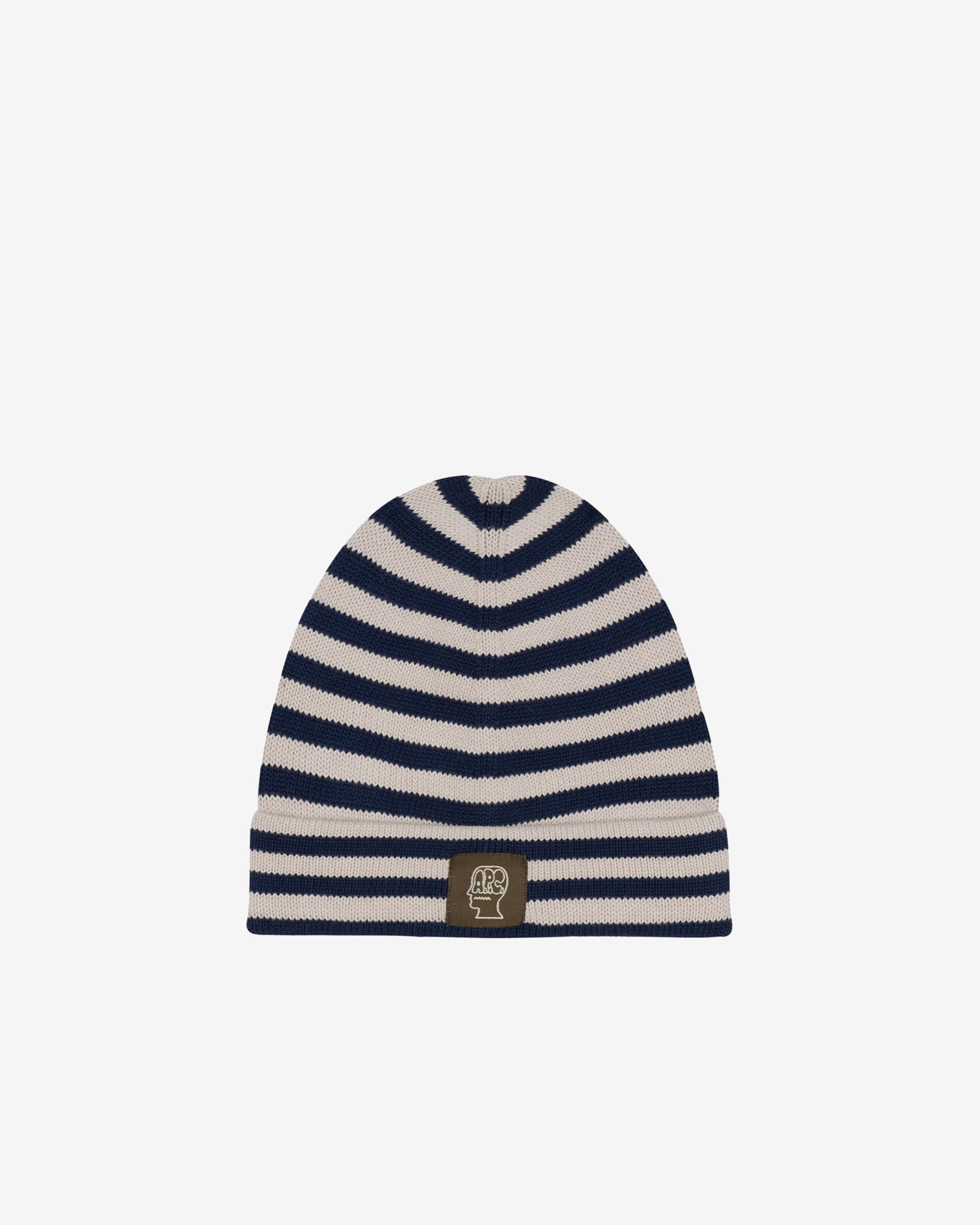 Brain Dead - Men's A.P.C. Striped Cotton Beanie - (Navy) view 1, Click to Zoom in