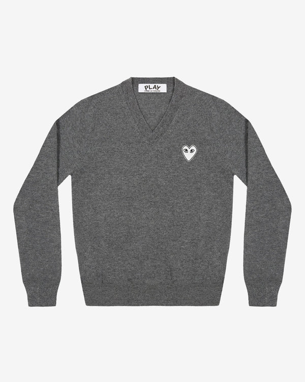 Play - White Heart V-Neck Sweater - (Grey)