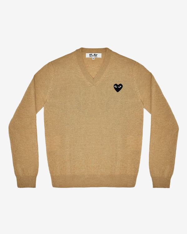Play - Black Heart V-Neck Sweater - (Beige)