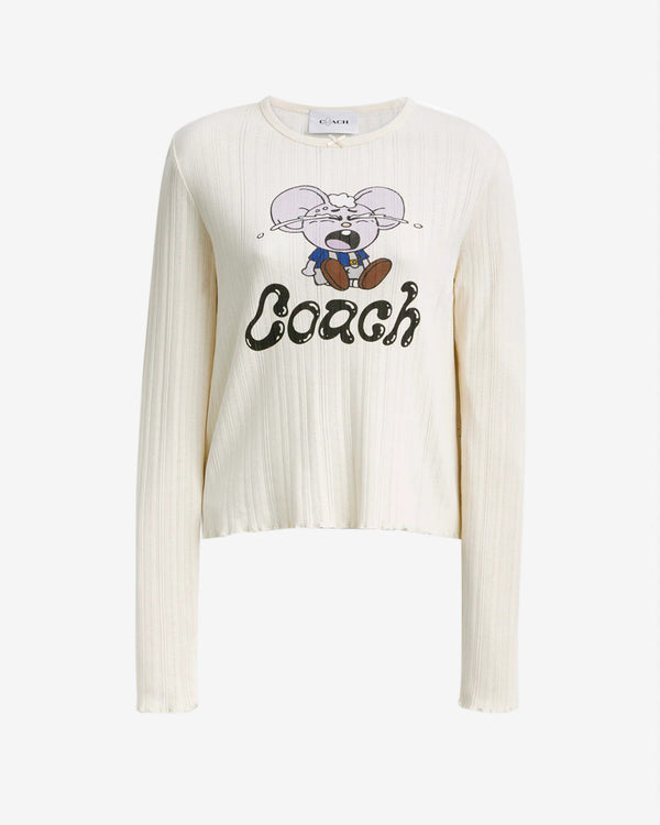 Brain Dead - Women's Coach Long Sleeve Graphic Pointelle Top - (Cream)