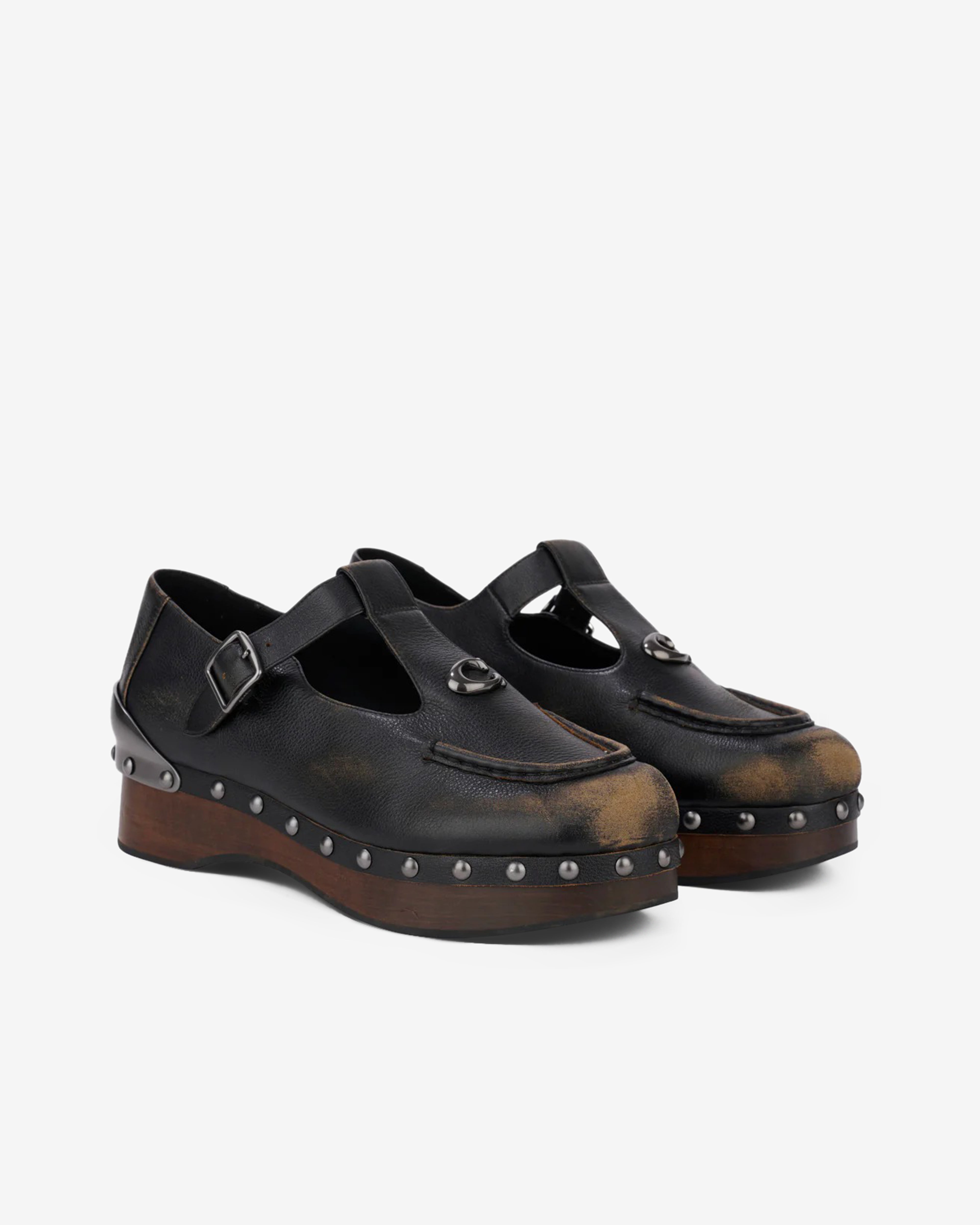 Brain Dead: Women's Coach Leather Wooden Mary Jane (Black) | DSMNY