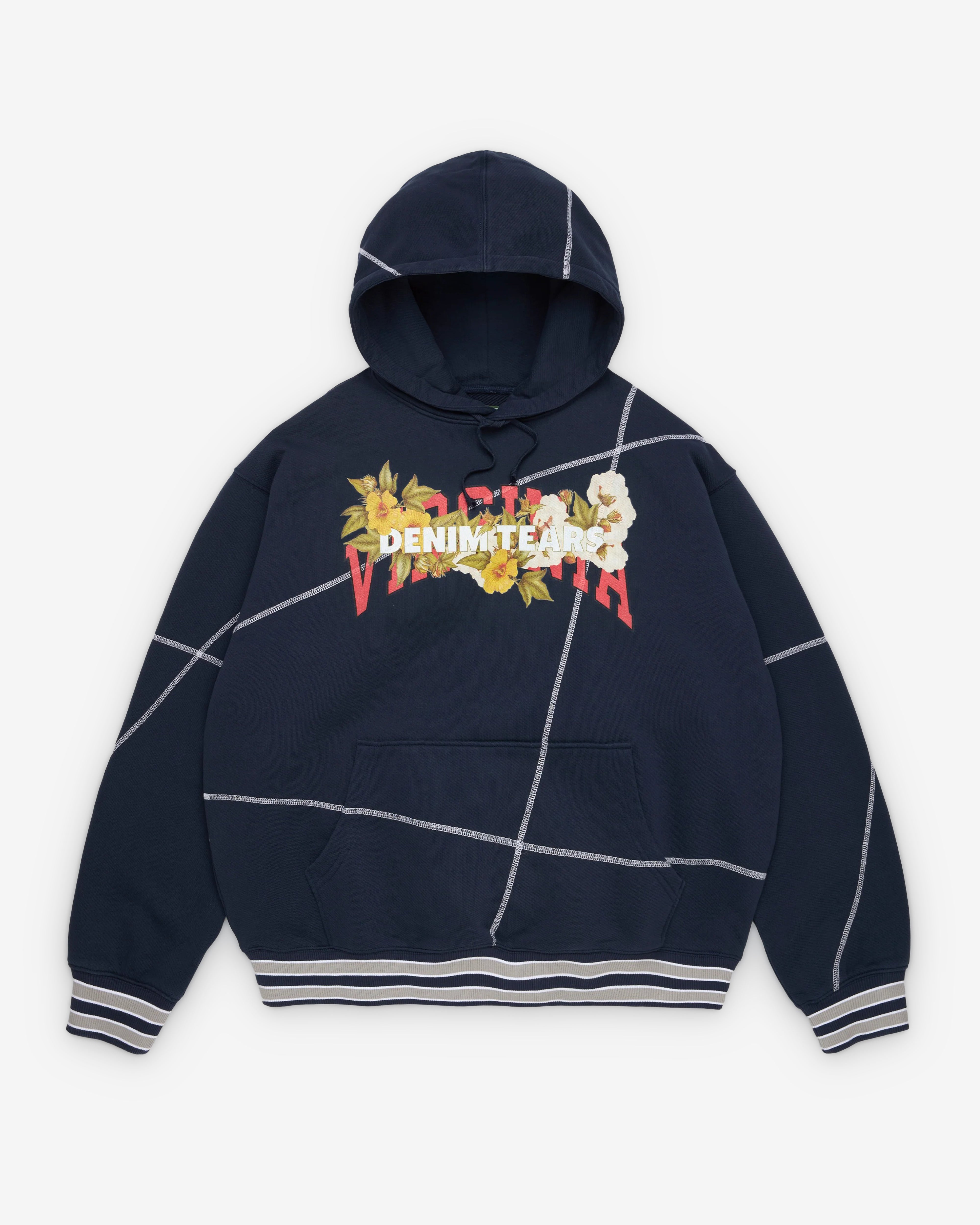 Denim Tears: Men's Virginia Overlock Stitch Hoodie (Navy) | DSMNY