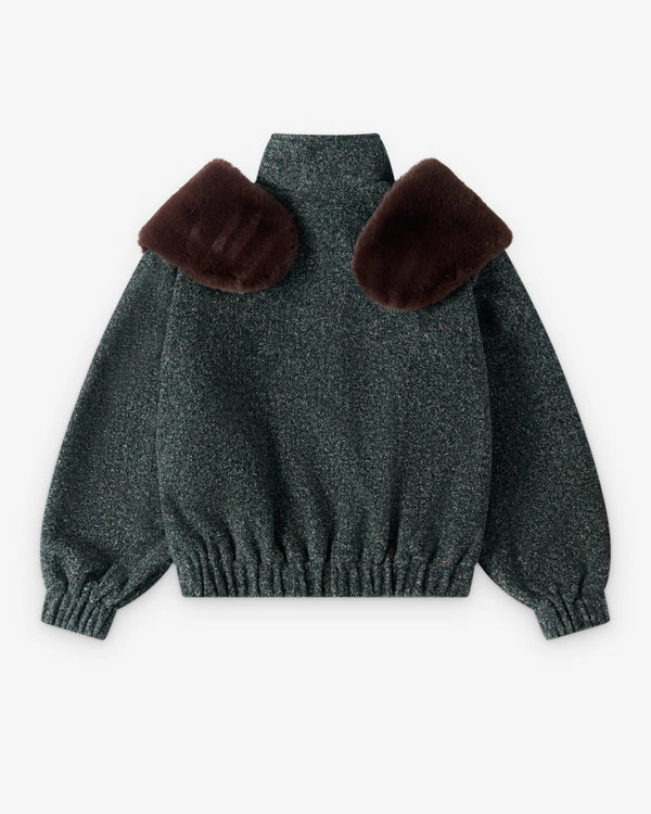 ShuShu/Tong - Women's Decorative Faux Fur Coat - (Sage)