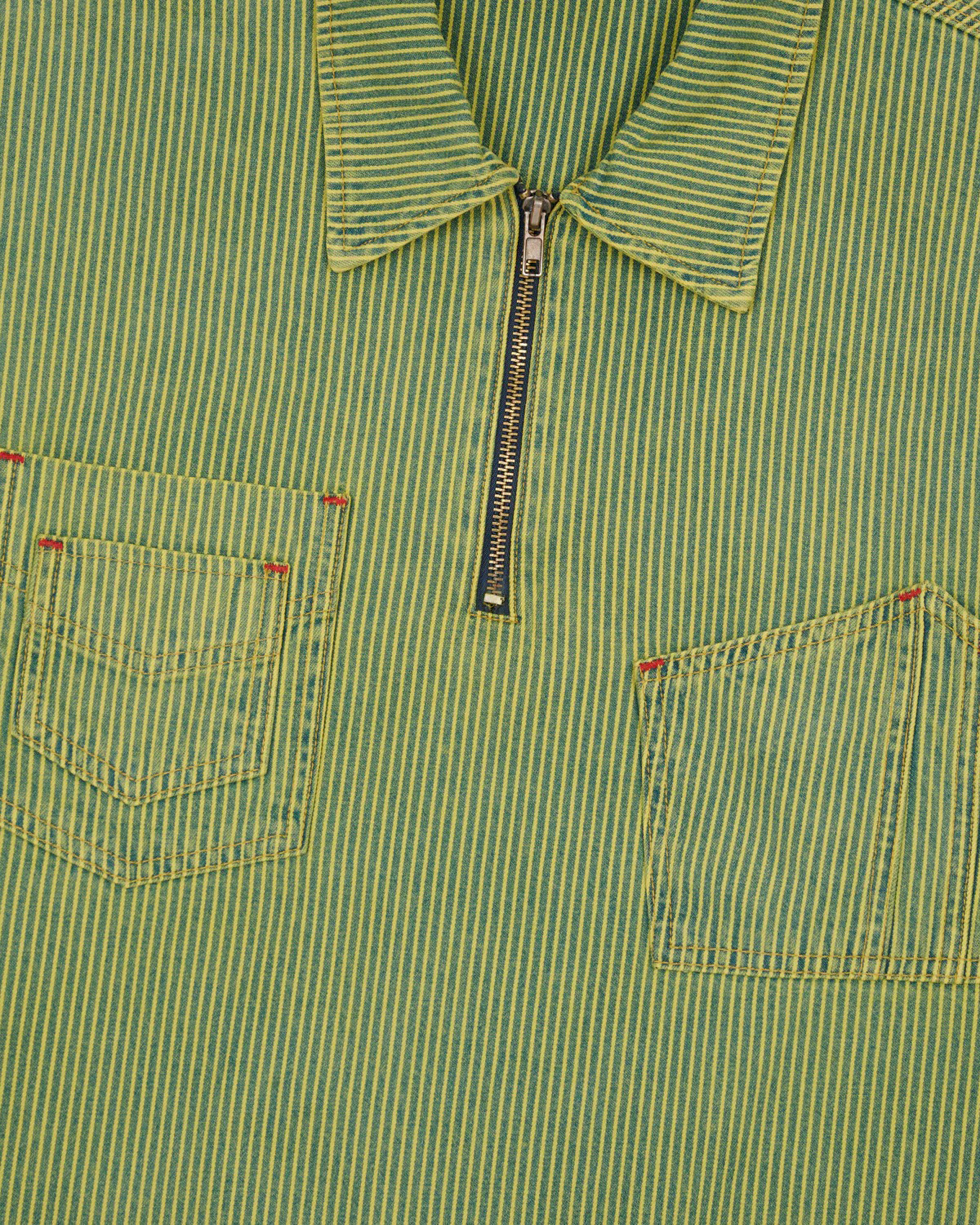Brain Dead: Men's Hickory Stripe Half Zip Work Shirt (Green