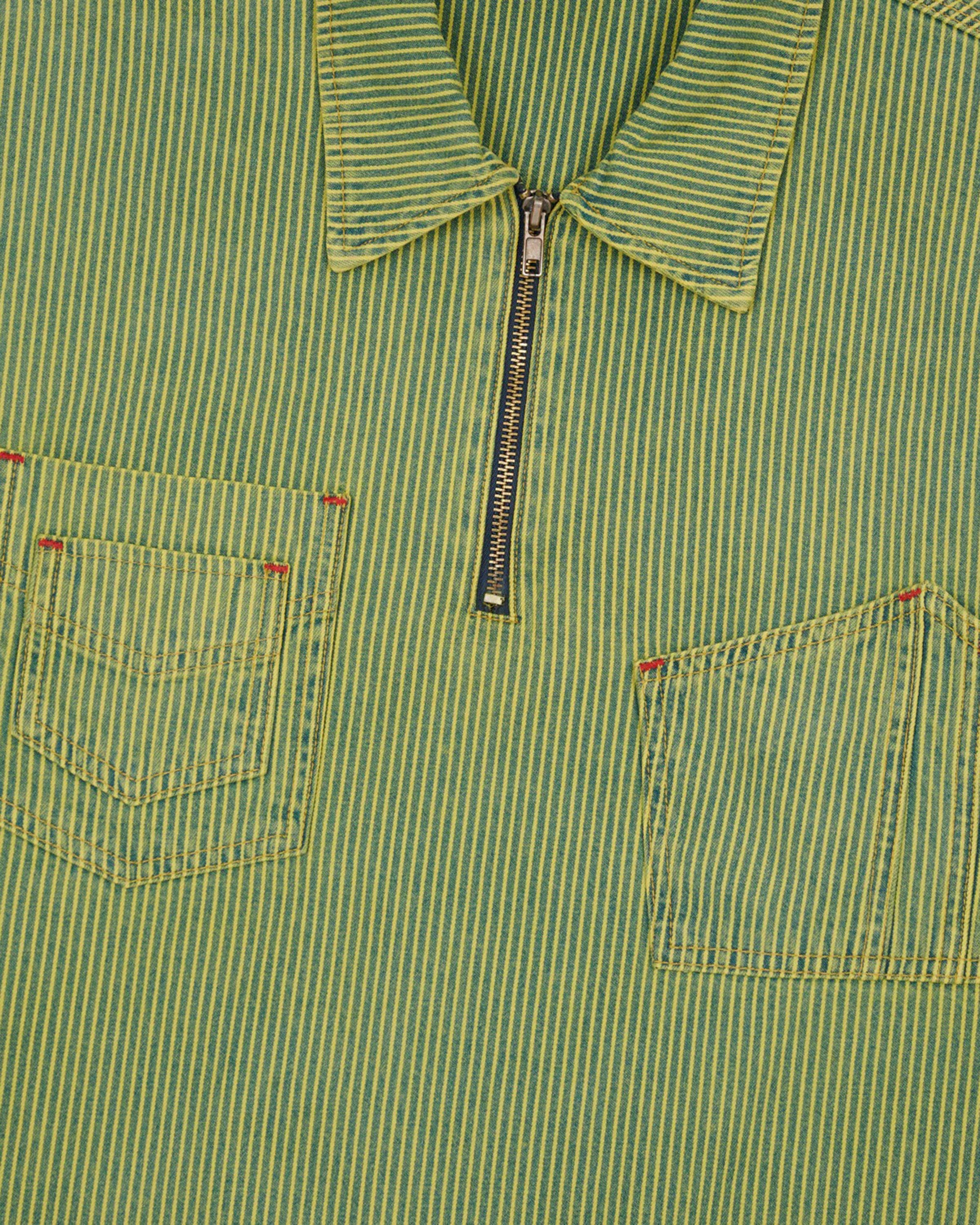 Brain Dead - Men's Hickory Stripe Half Zip Work Shirt - (Green) view 3, Click to Zoom in
