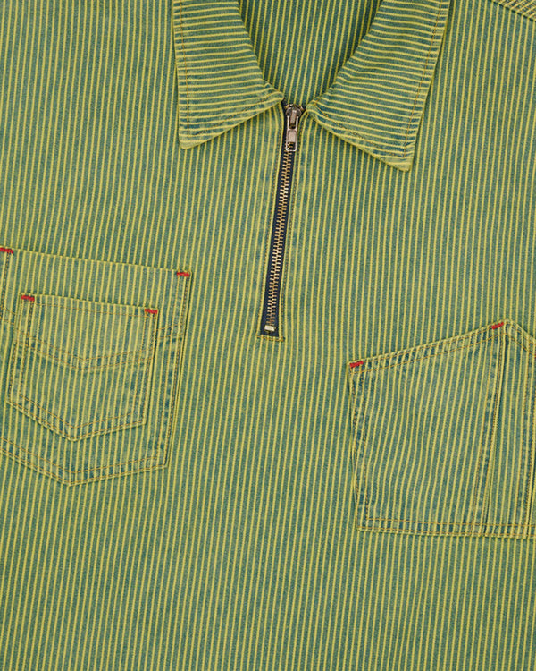 Brain Dead - Men's Hickory Stripe Half Zip Work Shirt - (Green)