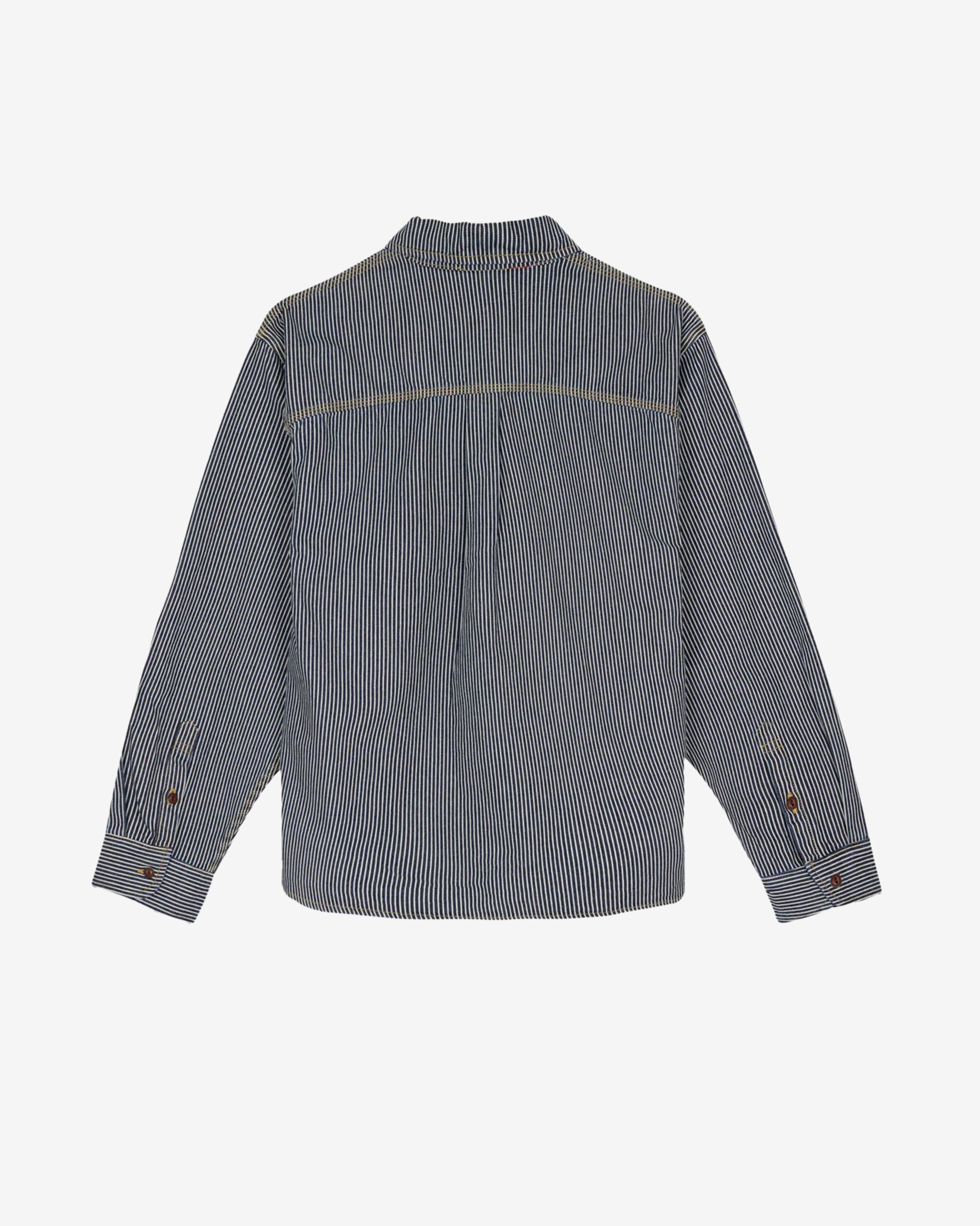 Brain Dead - Men's Hickory Stripe Half Zip Work Shirt - (Navy) view 2, Click to Zoom in