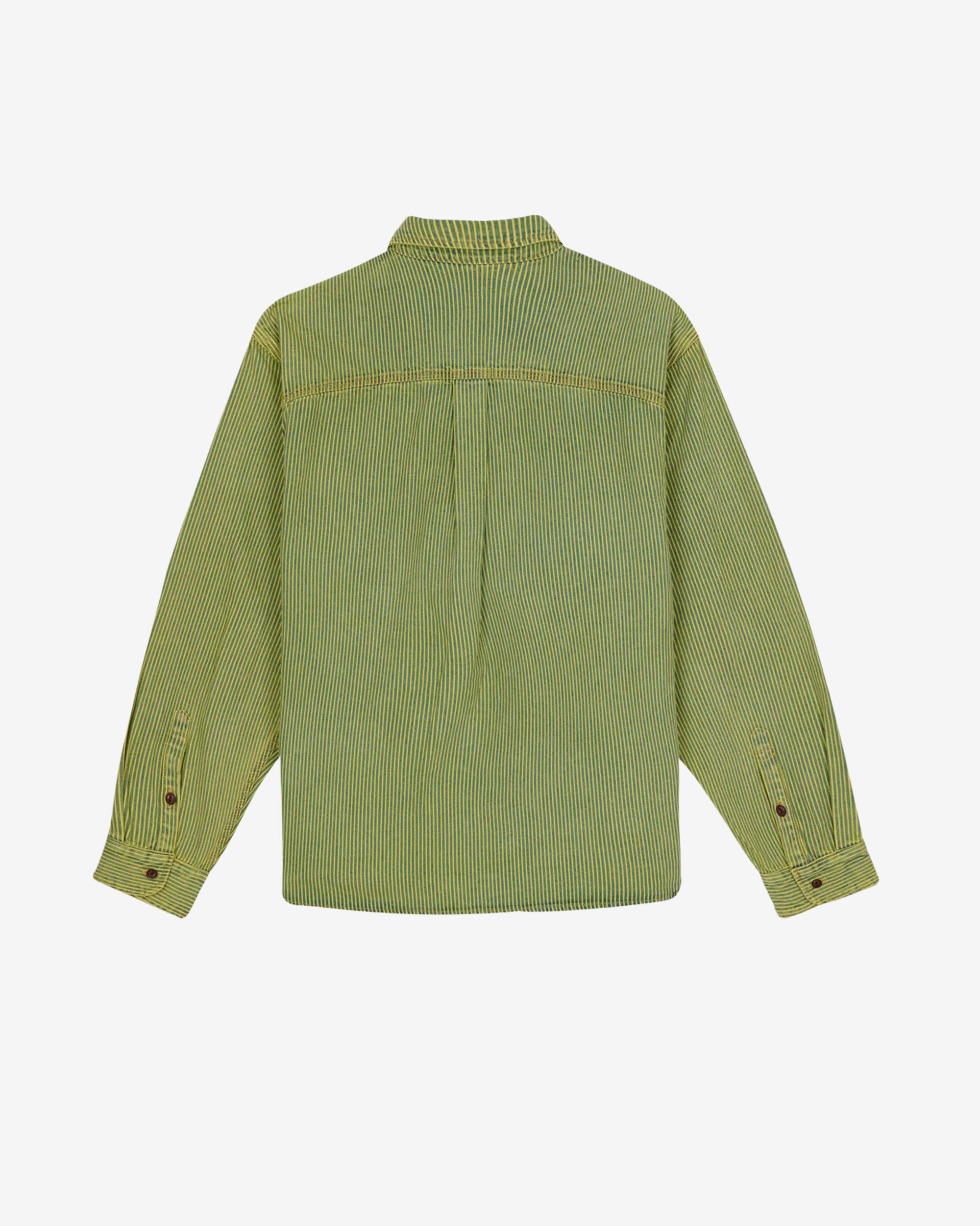 Brain Dead - Men's Hickory Stripe Half Zip Work Shirt - (Green) view 2, Click to Zoom in