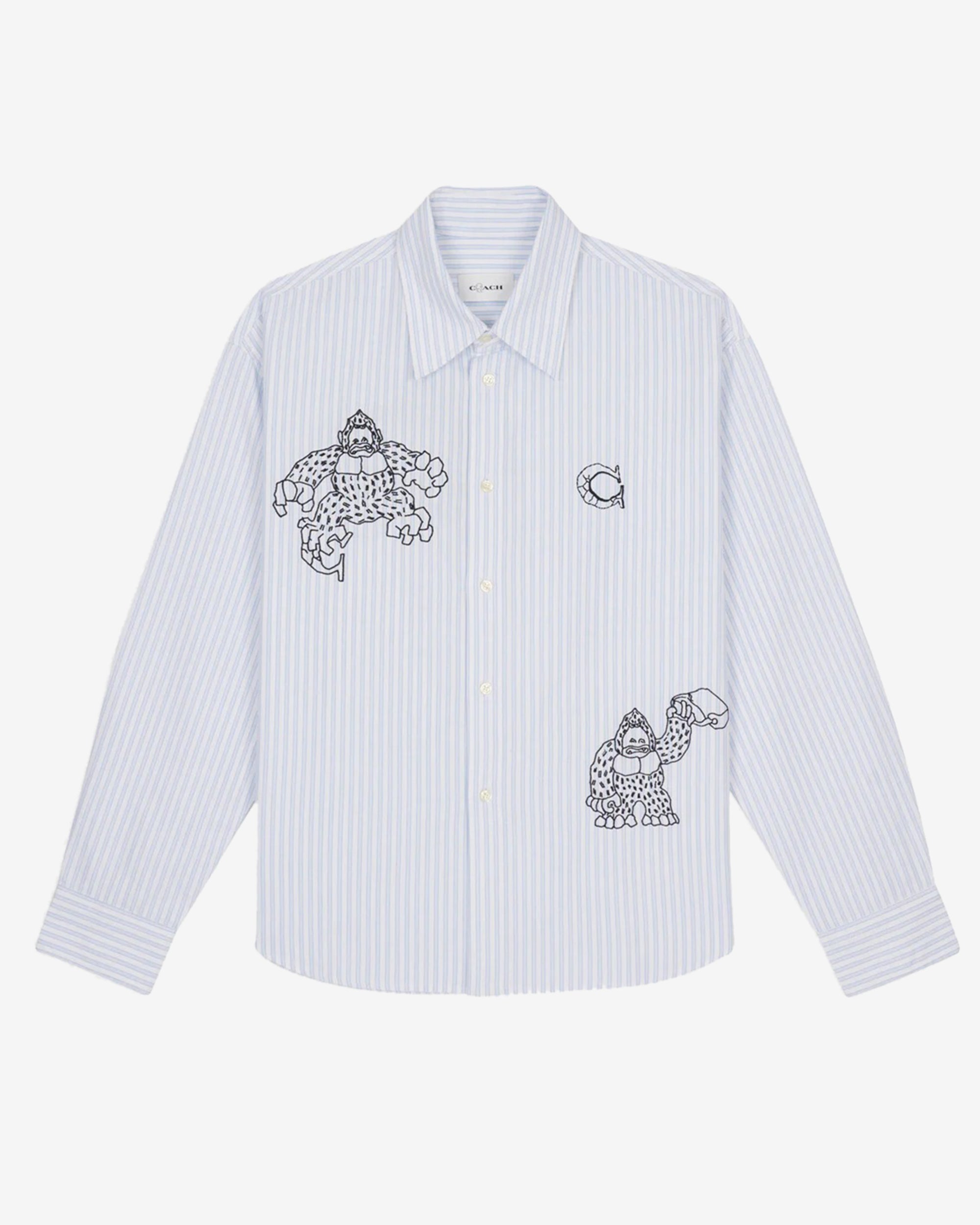 Brain Dead - Men's Coach Long Sleeve Button Up Shirt - (Blue Stripe) view 1, Click to Zoom in