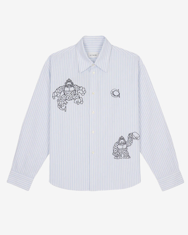 Brain Dead - Men's Coach Long Sleeve Button Up Shirt - (Blue Stripe)