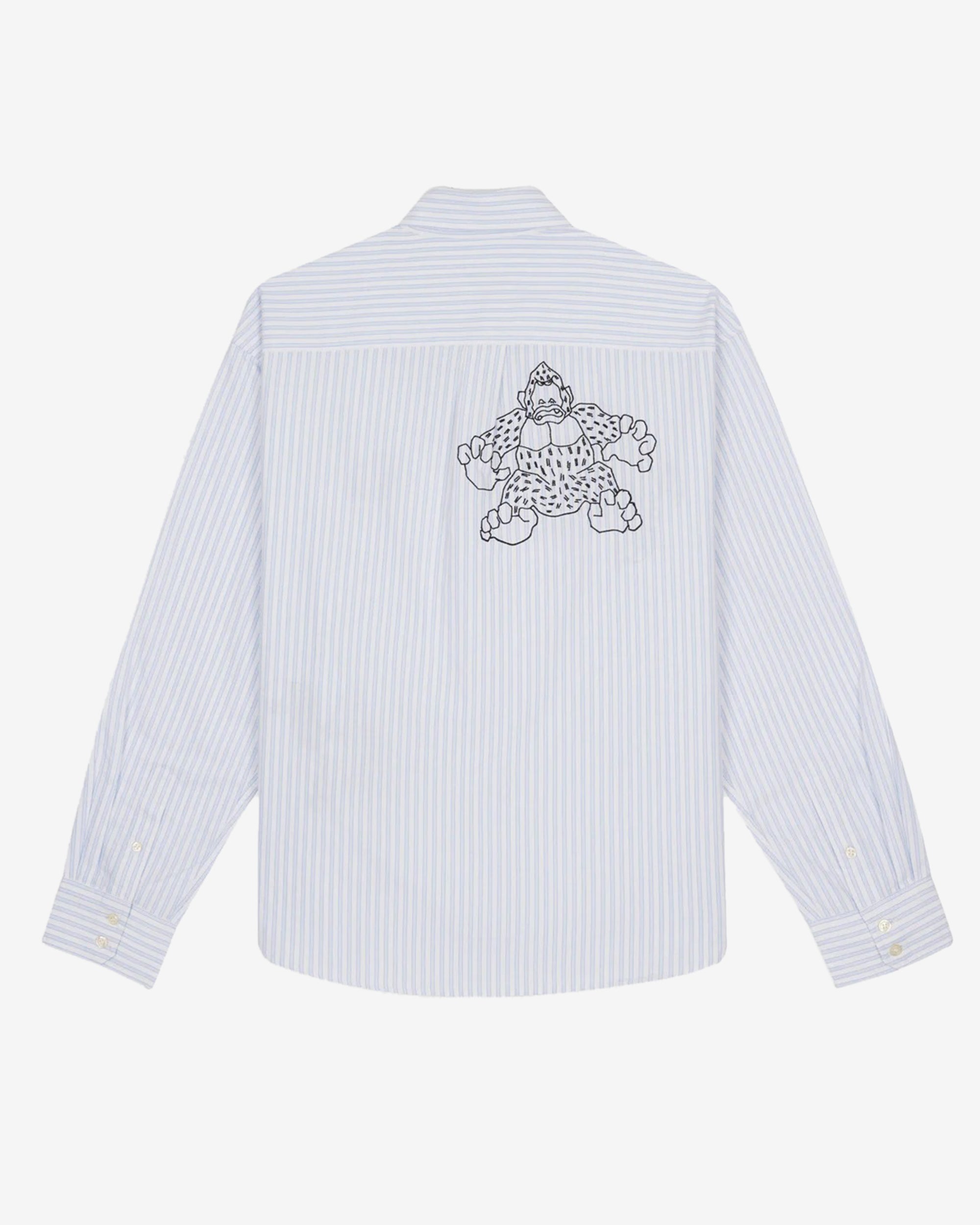 Brain Dead - Men's Coach Long Sleeve Button Up Shirt - (Blue Stripe) view 2, Click to Zoom in