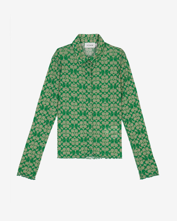 Brain Dead - Women's Coach Printed Mesh Button Up Shirt - (Dark Green)