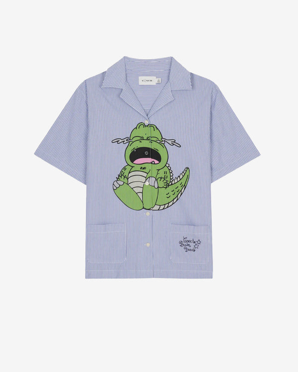 Brain Dead - Women's Darby Dino Short Sleeve Button Up Shirt - (Light Blue)