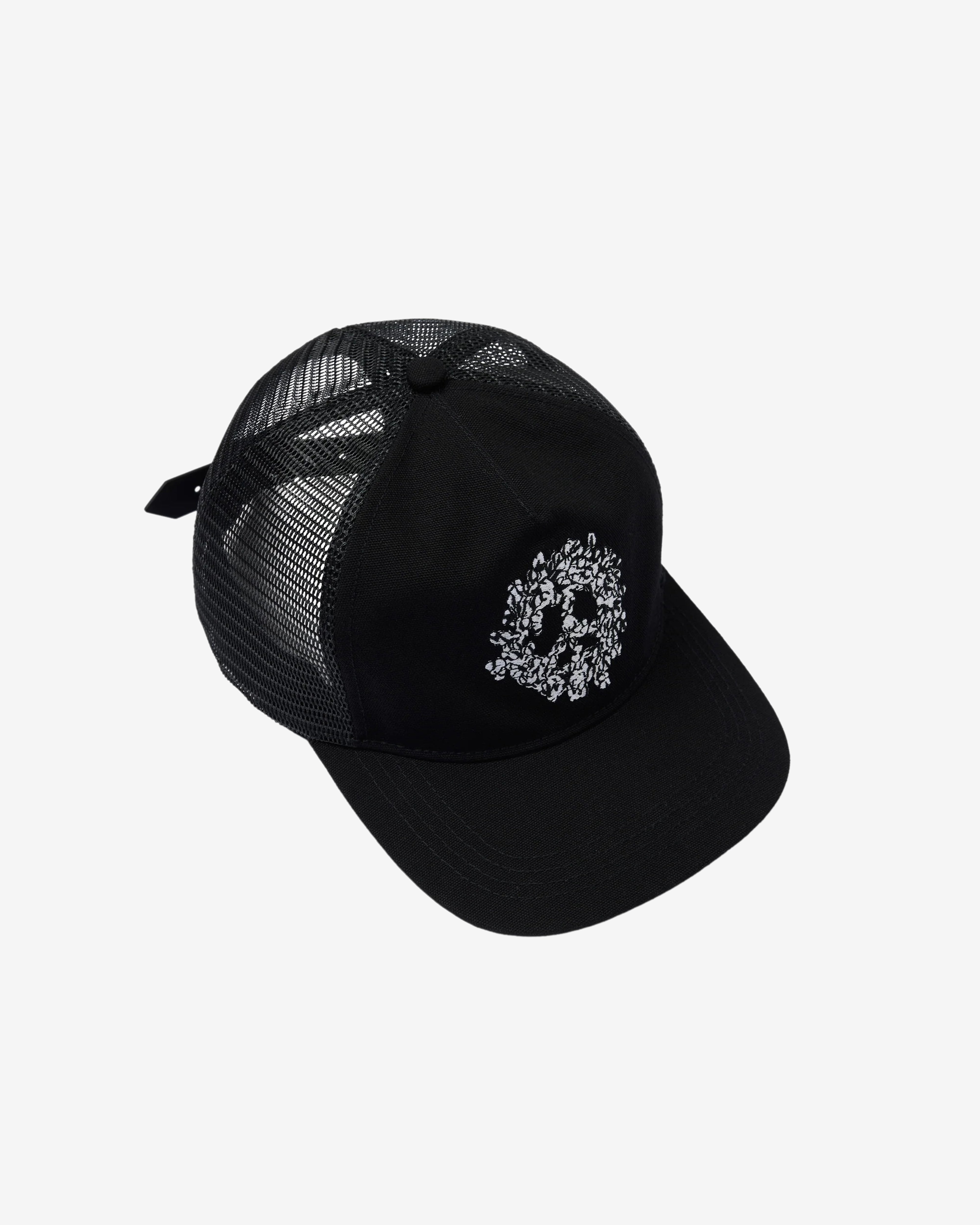 Denim Tears: Men's Peace Wreath Trucker Hat (Black) | DSMNY E-SHOP