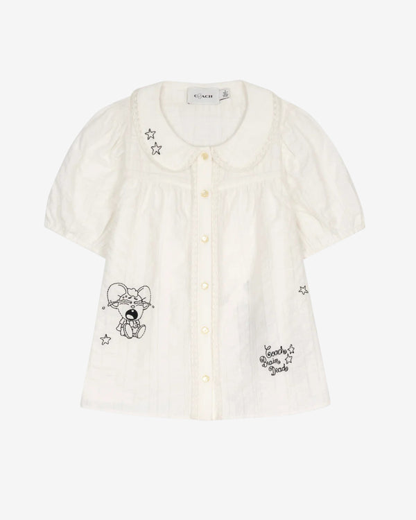 Brain Dead - Women's Coach Embroidered Button Down Blouse - (White)